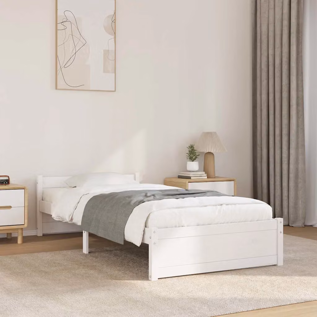 vidaXL Giroletto in legno massello di pino bianco con doghe fisse L/P/H: 205.5 x 90 x 51 cm