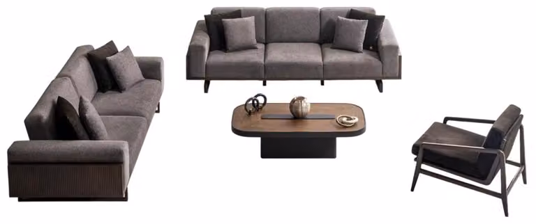 Elegante Graue Wohnzimmer Garnitur 3-Sitzer Relax Sessel Couchtisch