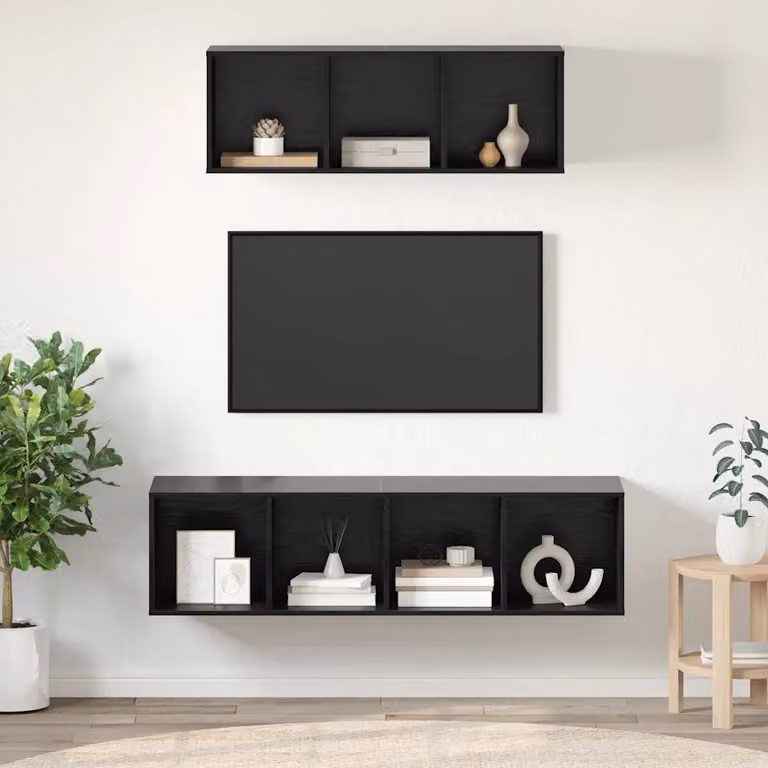 Set di 2 mobili TV moderni vidaXL in legno MDF color rovere e nero per soggiorno