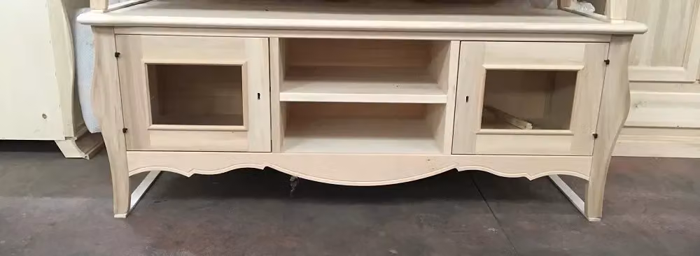 Porta TV classico bombato in legno grezzo con 2 porte Mobili 2G L: 160 cm, P: 50 cm, H: 61 cm – 3