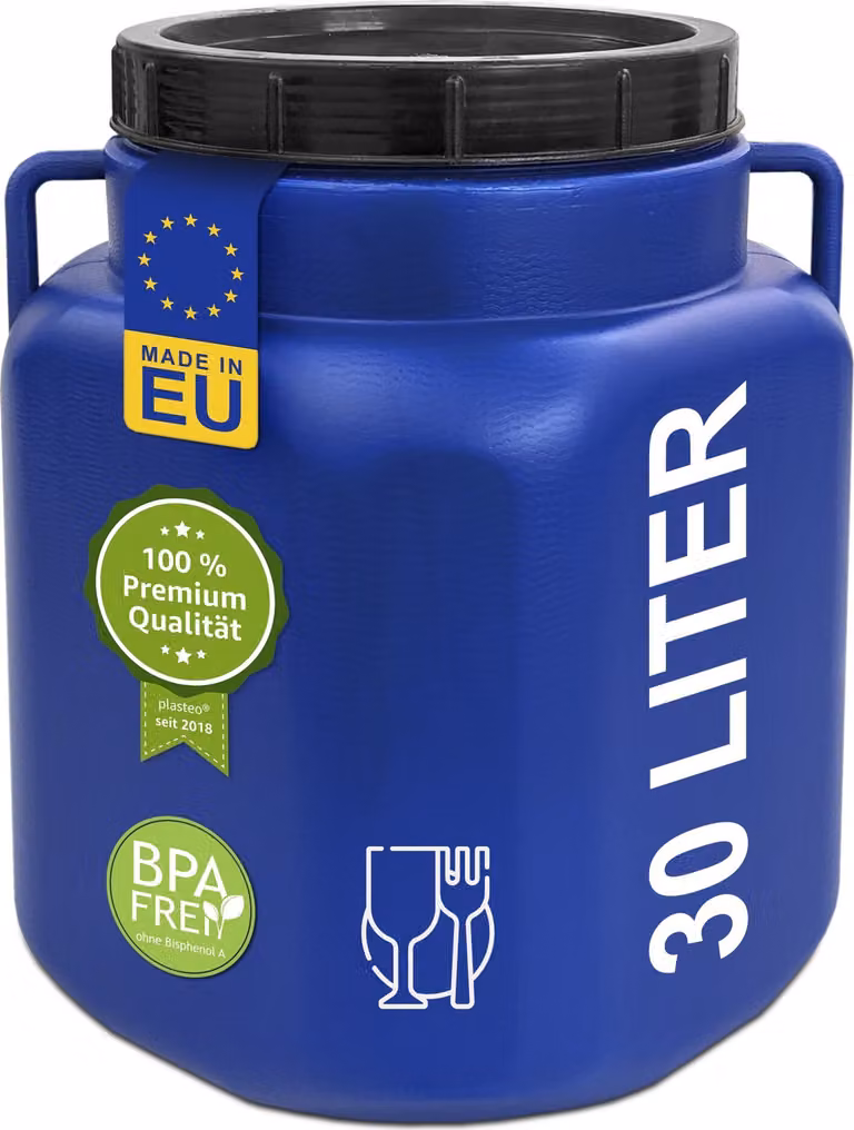 plasteo® 30 litri barile a collo largo quadrato con coperchio e manici, adatto agli alimenti e senza BPA Barile per bagagli Barile per crauti Barile per alimenti Barile universale