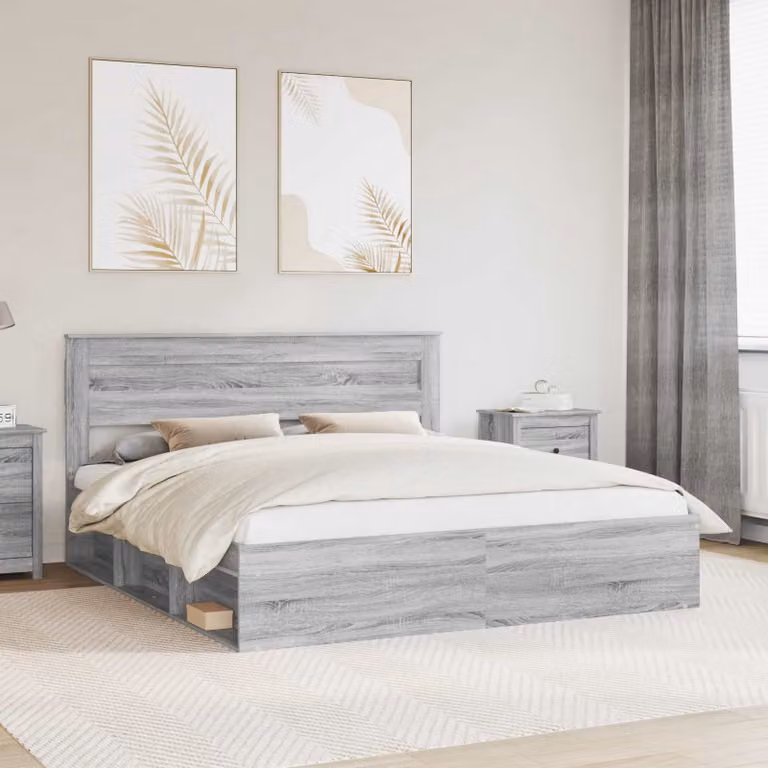 Struttura del letto moderna vidaXL in legno e MDF Grigio con contenitori laterali 200 x 200 cm