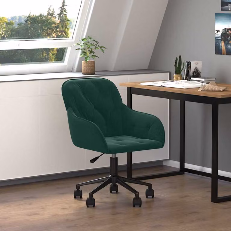 Sedia da ufficio girevole vidaXL in velluto verde con base in metallo e legno
