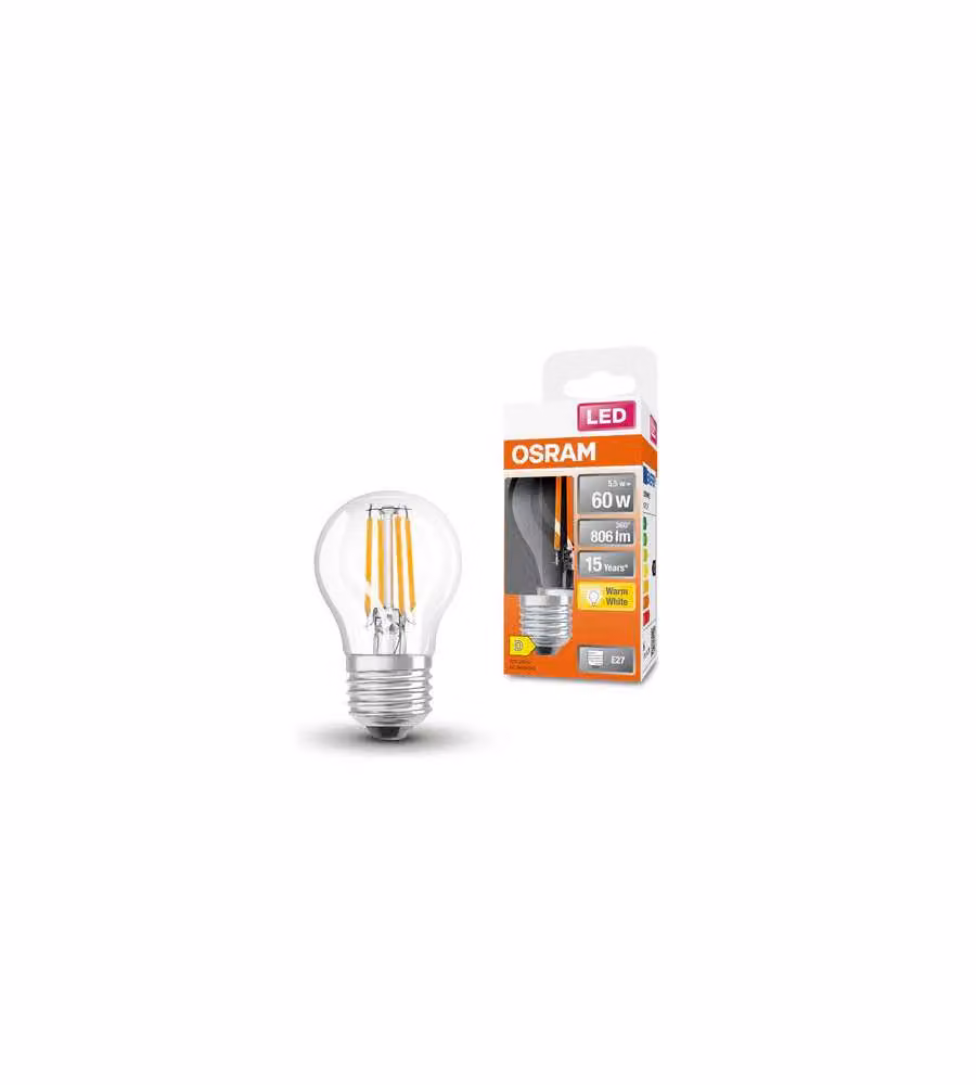 Lampadina LED Osram Retrofit Classic P Goccia E27 Bianco Caldo 806 Lumen 5,5 W