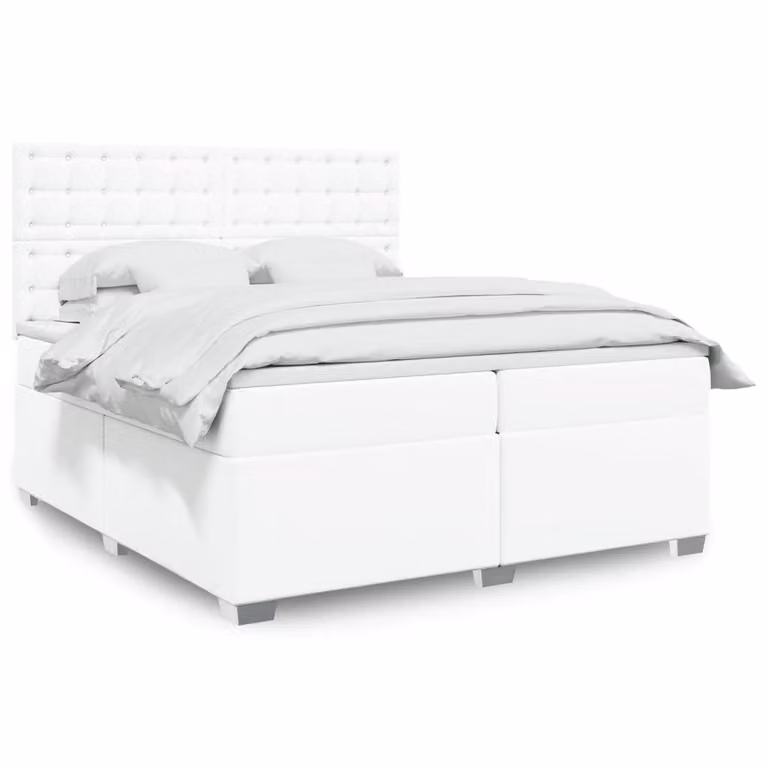 vidaXL Giroletto a Molle con Materasso Bianco in Similpelle L/P: 200 x 200 cm