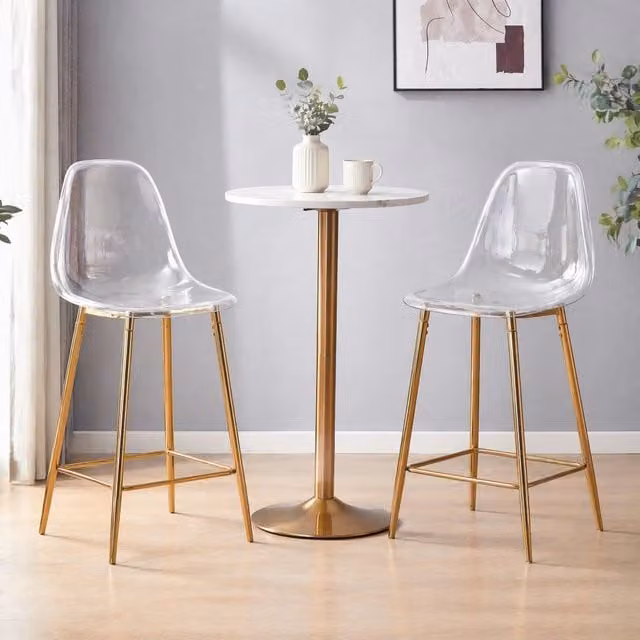 Sgabello da bar trasparente con struttura in metallo e poggiapiedi, design moderno oro 66,5 × 48,0 × 37,0 cm