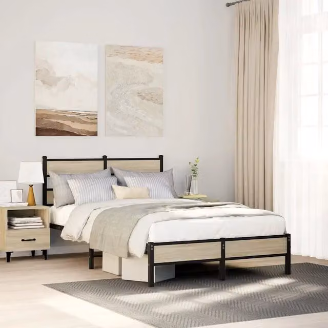 Struttura Letto Design Mania in Rovere e Metallo, Colore Marrone, L/P/H: 200 x 120 x 91,5 cm – 1