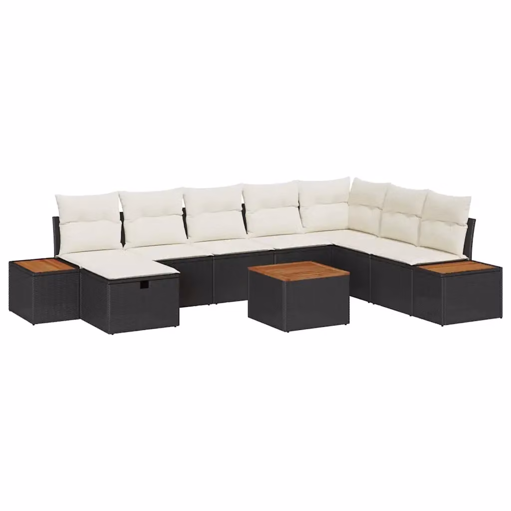 Set Divano da Giardino vidaXL 9 pz a Forma a L con Cuscini e Tavolino, Nero – 2