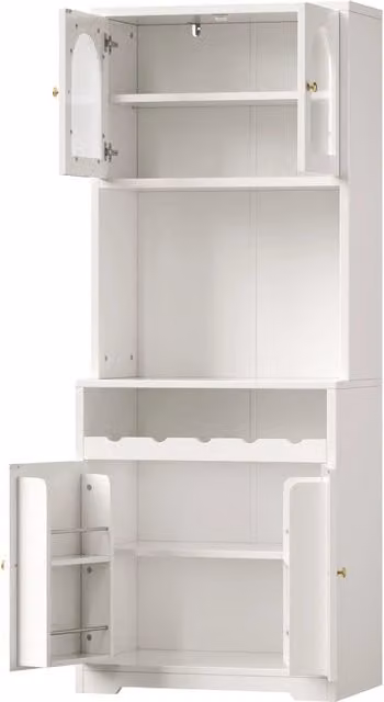 Buffet alto bianco 180 cm con LED RGB controllati da App, ante in vetro bombato, portabottiglie e sistema anti-ribaltamento