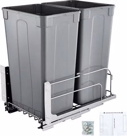 Pattumiera estraibile VEVOR con doppio contenitore per la raccolta differenziata, sistema soft close e kit di montaggio, Grigio