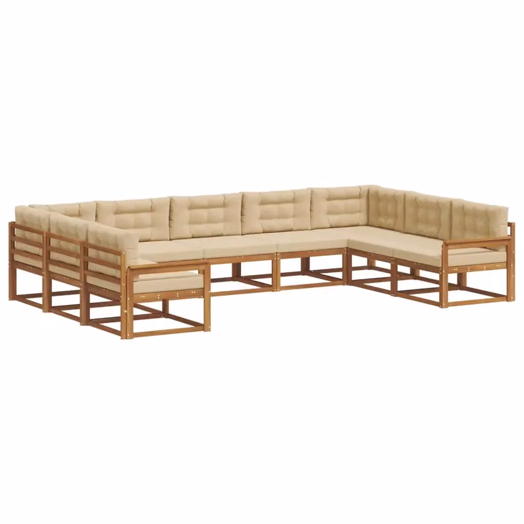 Set di divani da esterno a L vidaXL in legno di acacia con cuscini beige e sabbia, 9 pezzi – 2