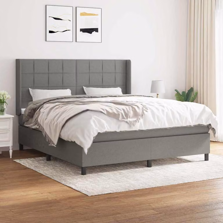 vidaXL Giroletto a Molle Ibrido con Materasso in Tessuto Grigio e Bianco L/P/H: 180 x 200 x 203 cm