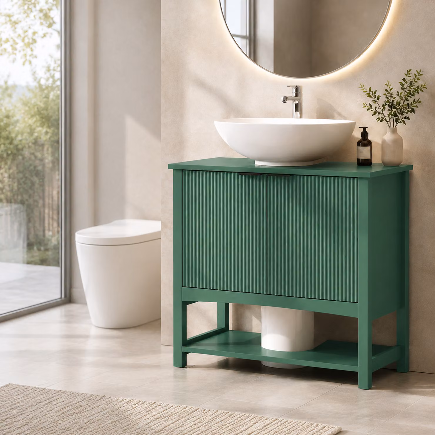Mobile Sottolavabo HOMCOM per Lavabo a Colonna con Anta e Ripiano, Verde Intenso – 2