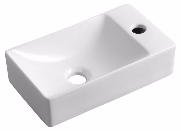 MARGITHA lavabo in Vetroceramica 38x22cm, foro per rubinetto a destra, bianco