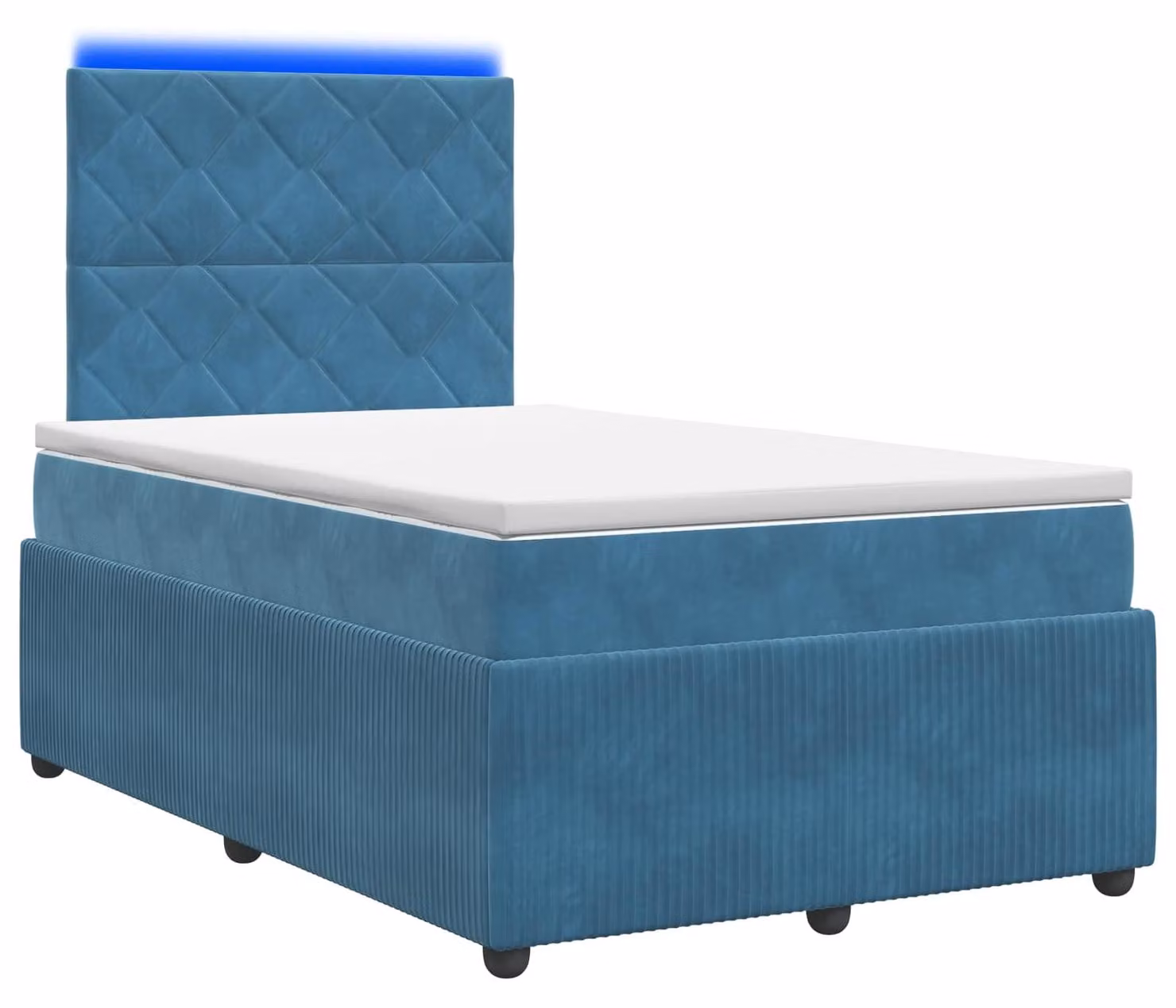Letto con box spring a LED, materasso blu, 120 x 190 cm, rivestito in velluto