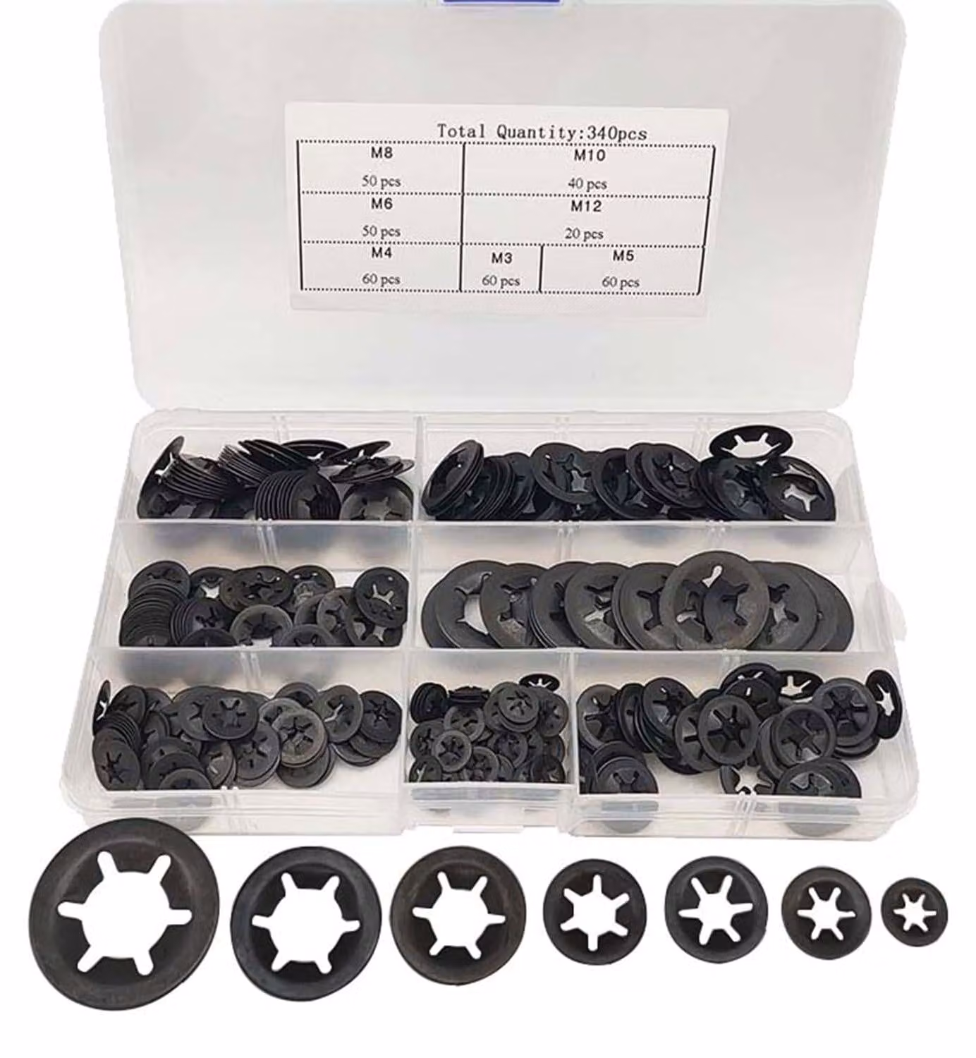 Set di clip a molla Borg, acciaio al manganese nero, dimensioni da M3 a M12, 340 pezzi