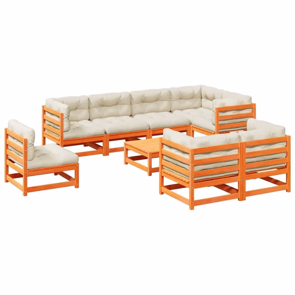 Maison Exclusive - Set Divani Giardino 9 pz con Cuscini Marrone Cera Massello Pino