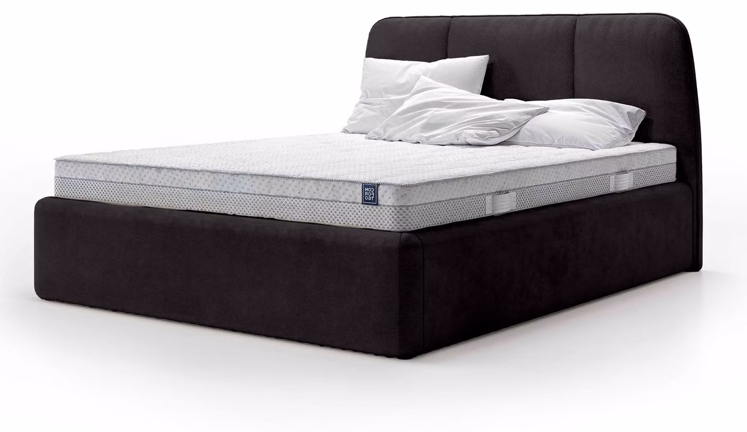 Letto imbottito con contenitore Elle, colore nero onice, dimensioni 160 x 200 cm