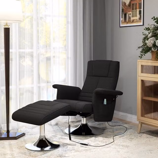 Poltrona Relax reclinabile con ottomana REDOM, colore Nero, L 78 cm x P 95 cm x H 88 cm