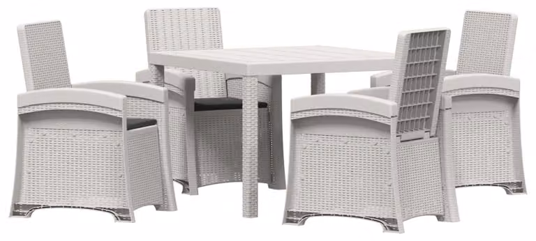 Set da pranzo per esterno, 5 pezzi, bianco e antracite, in polipropilene