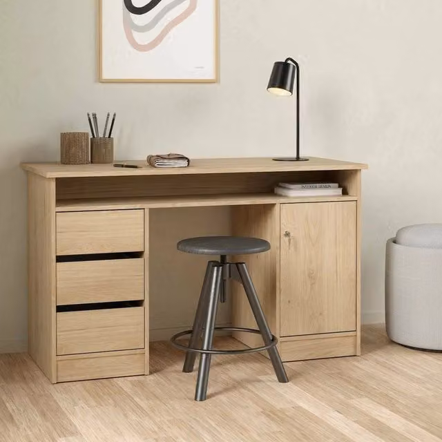 Scrivania DMORA moderna in legno color rovere, tavolo per ufficio e computer con piano rettangolare, L: 126 cm, P: 55 cm, H: 76 cm – 1
