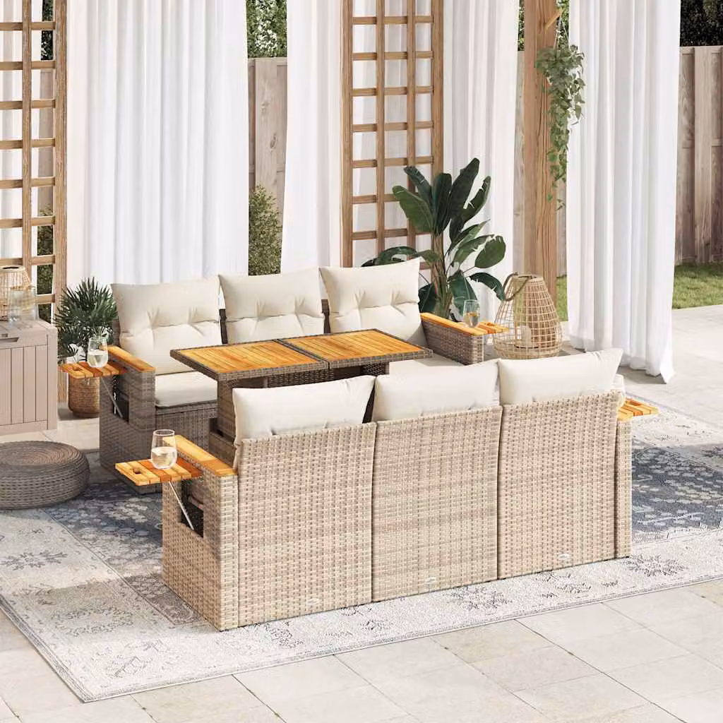 Maison Exclusive - Set Divani da Giardino 7 pz con Cuscini Beige Polyrattan Acacia