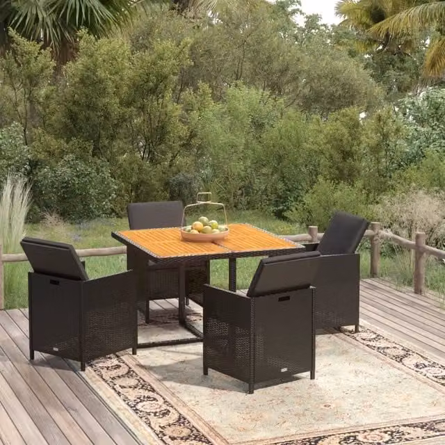Set da Pranzo da Giardino 5 pz con Cuscini in Polyrattan Nero 3095519