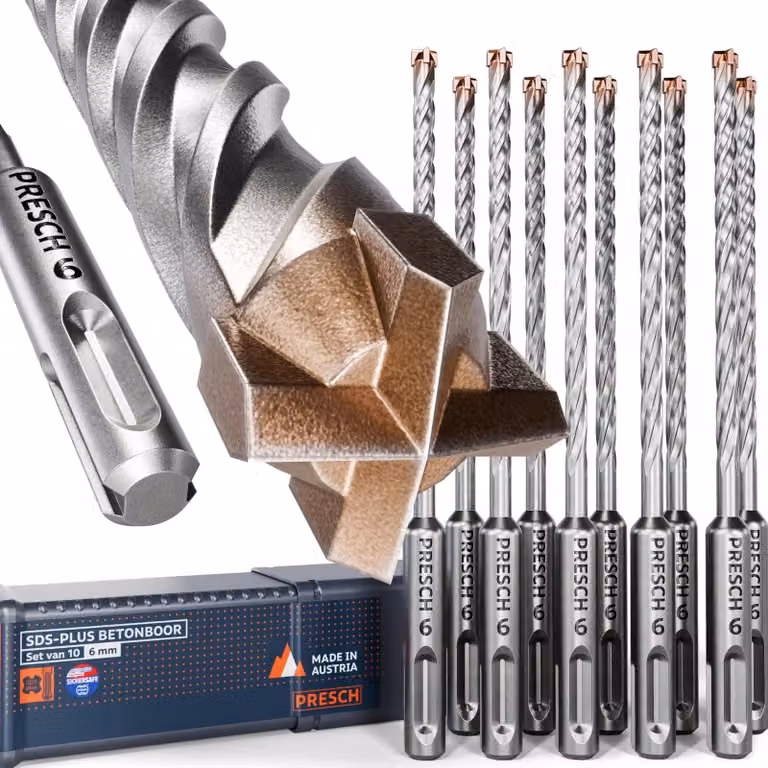 Punta per trapano SDS plus per calcestruzzo - 6 mm - 10 pezzi - Punta a martello con 4 taglienti in metallo duro e indicatore di profondità - Per calcestruzzo, muratura e pietra