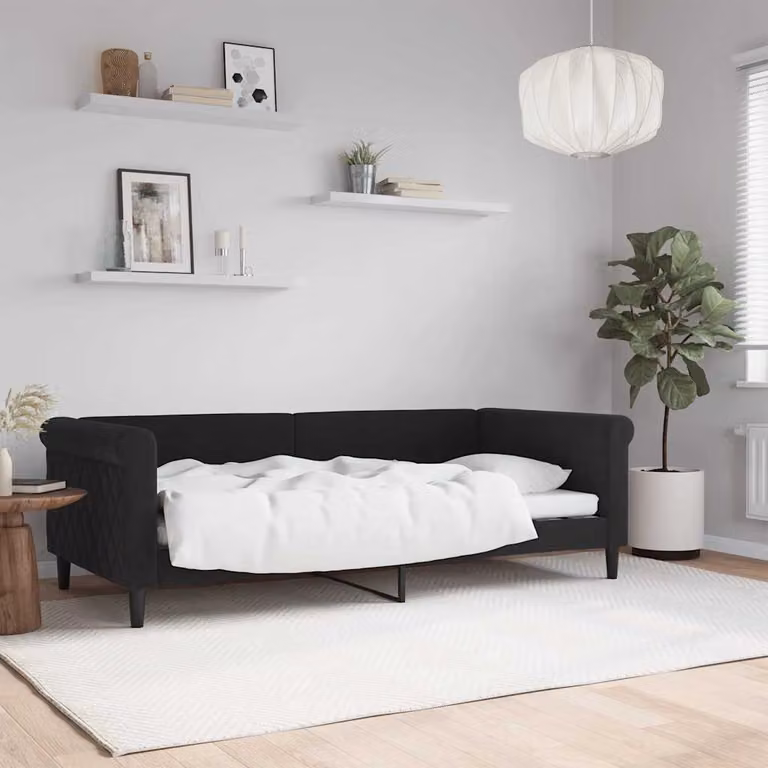 Letto da giorno vidaXL in velluto nero con struttura imbottita L/P: 90 x 190 cm