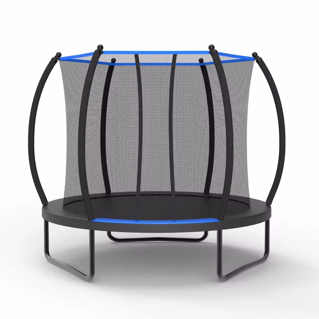 Trampolino da esterno OKWISH con rete di sicurezza e scala in acciaio, nero e blu – 2