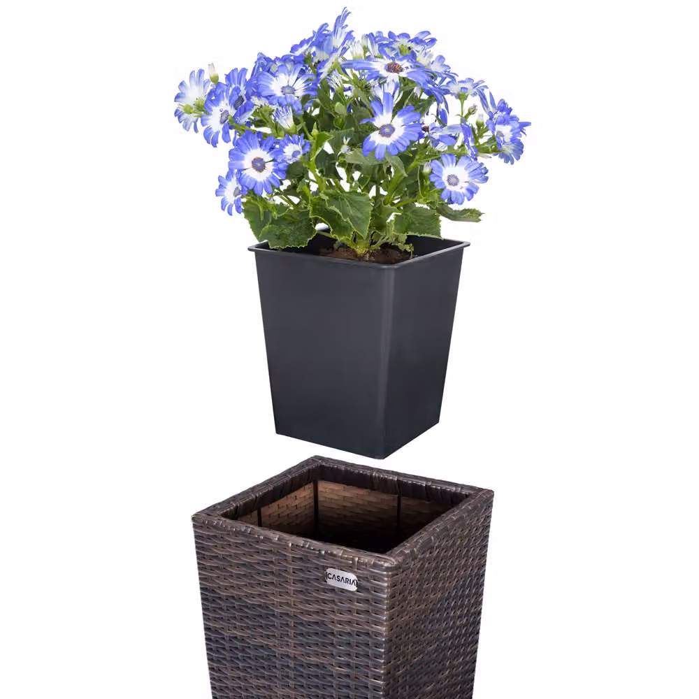 Set di 3 fioriere DEUBA in polyrattan marrone con struttura in acciaio e plastica – 2