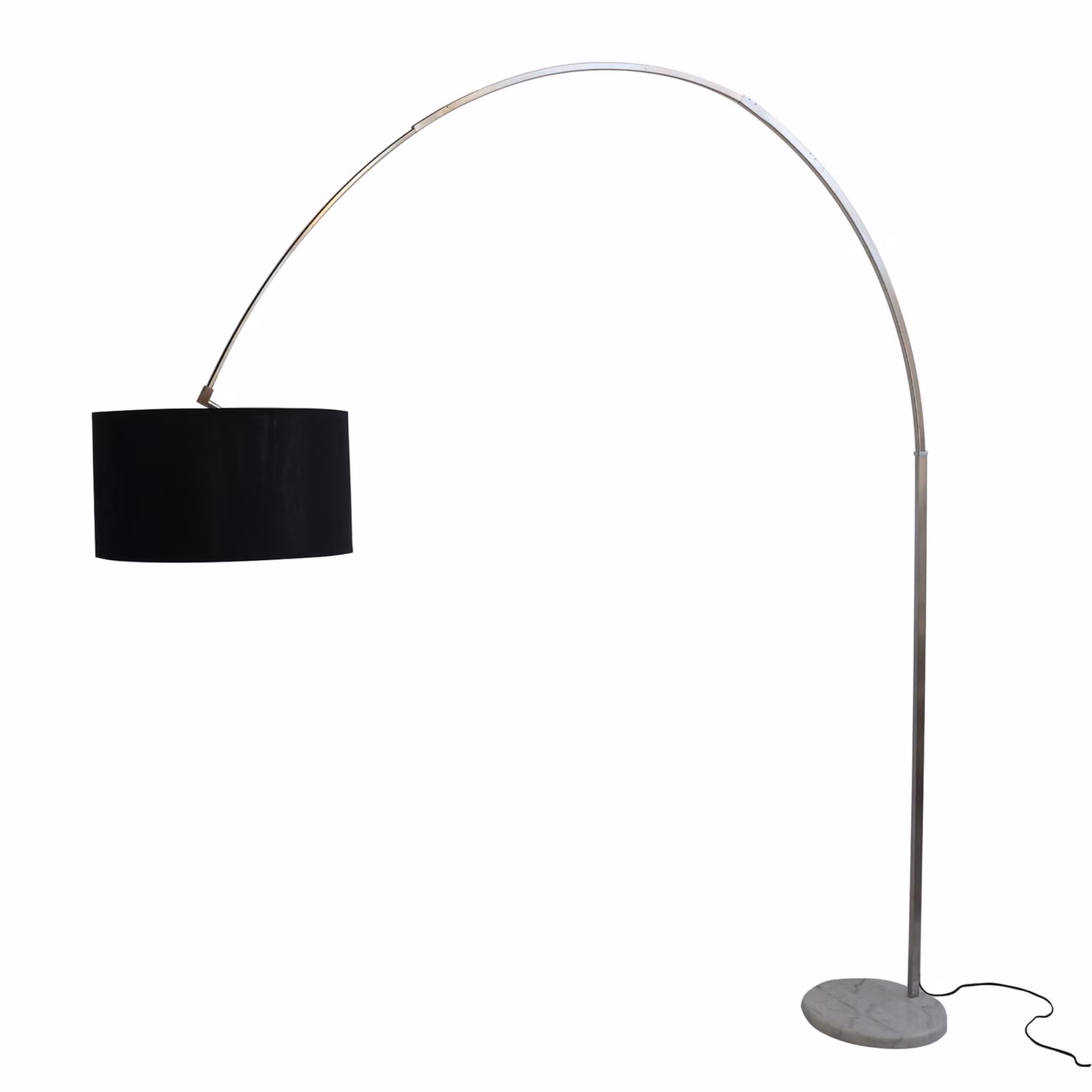 Lampada da terra ad arco LAURENCE 240 x 220 cm con base in marmo bianco e paralume in tessuto nero Ø50 cm