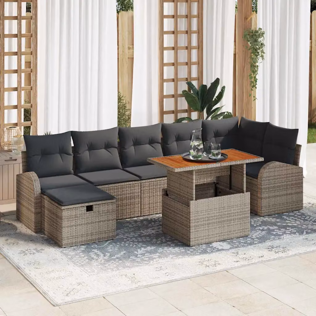 Set Divano da Giardino vidaXL in Polyrattan Grigio con Cuscini 8 Pezzi – 1