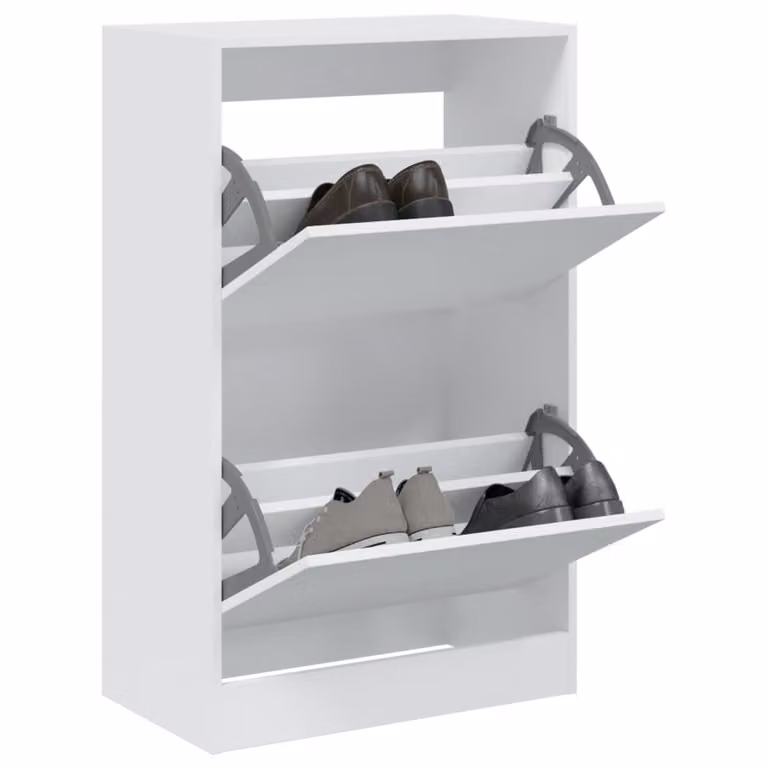 Scarpiera a parete vidaXL Bianca in Legno con scomparti basculanti L: 60 cm, P: 34 cm, H: 96,5 cm