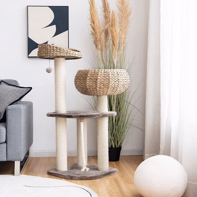 COSTWAY 103,5 cm albero per gatti con letti, tiragraffi in legno per gatti, tiragraffi per gatti