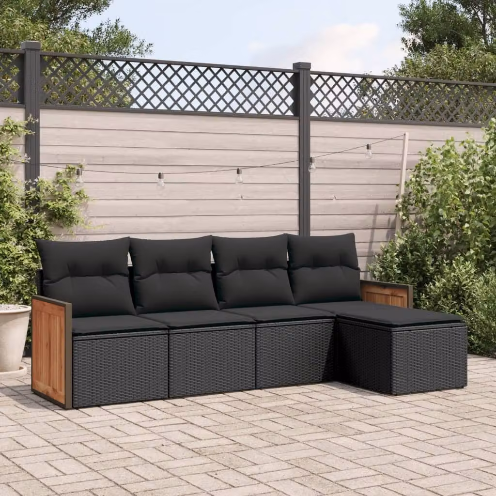 Maison Exclusive - Set Divani da Giardino 5 pz con Cuscini in Polyrattan Nero