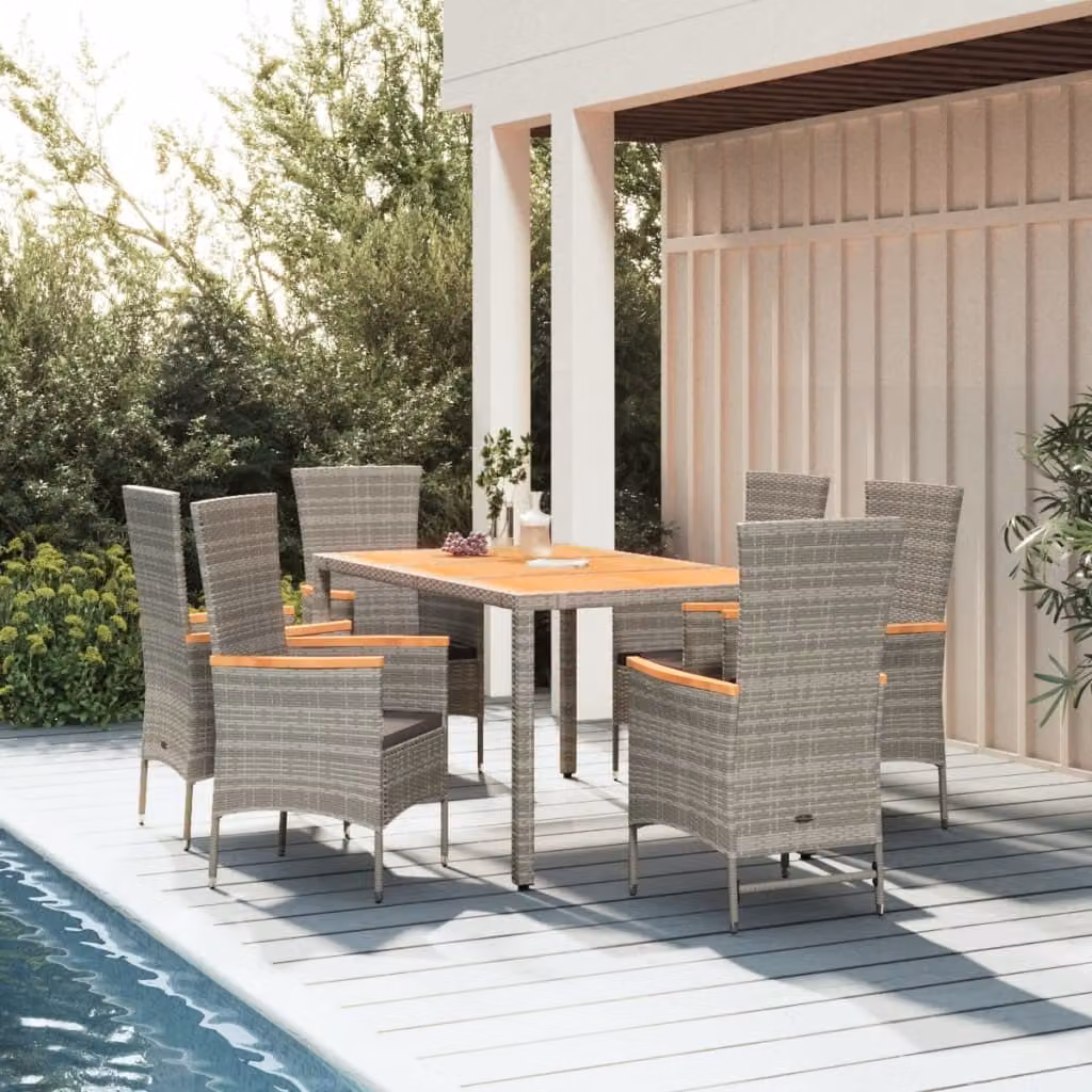 The Living Store Set da pranzo da giardino 7 pezzi con cuscini in poly rattan grigio