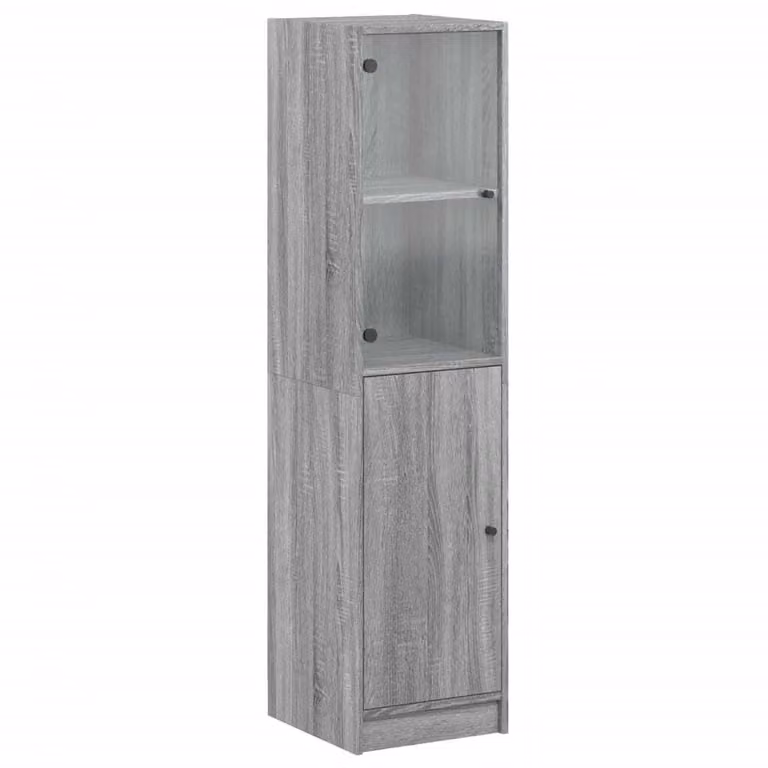 Credenza con Anta in Vetro Grigio Sonoma 35x37x142 cm