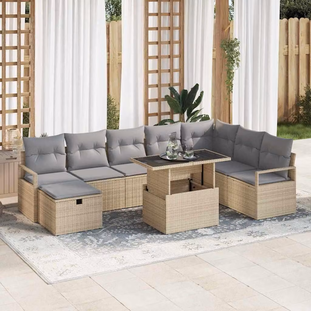Maison Exclusive - Set da giardino composto da 9 pezzi, divano in rattan sintetico