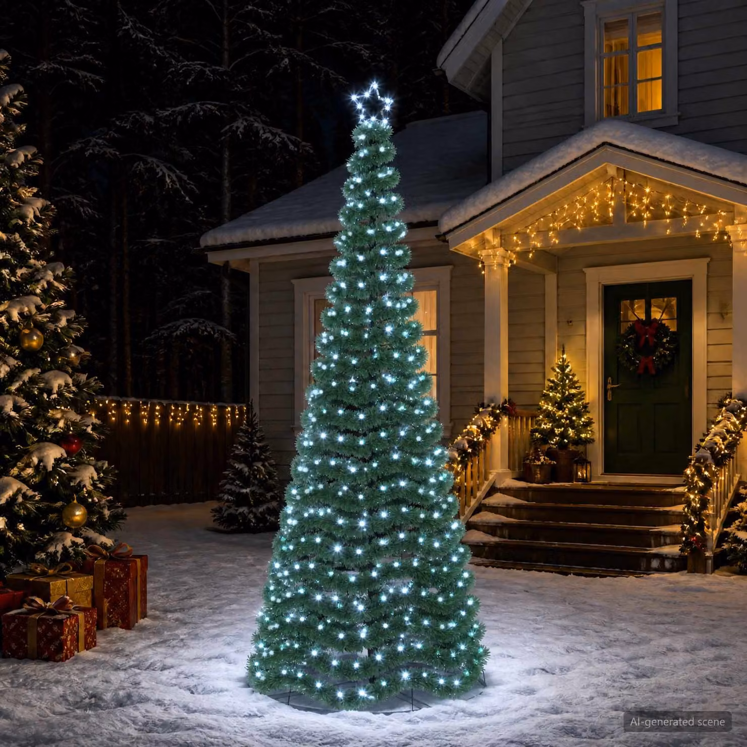 vidaXL Albero di Natale in tinsel con luci LED e base EKENAS 250 cm