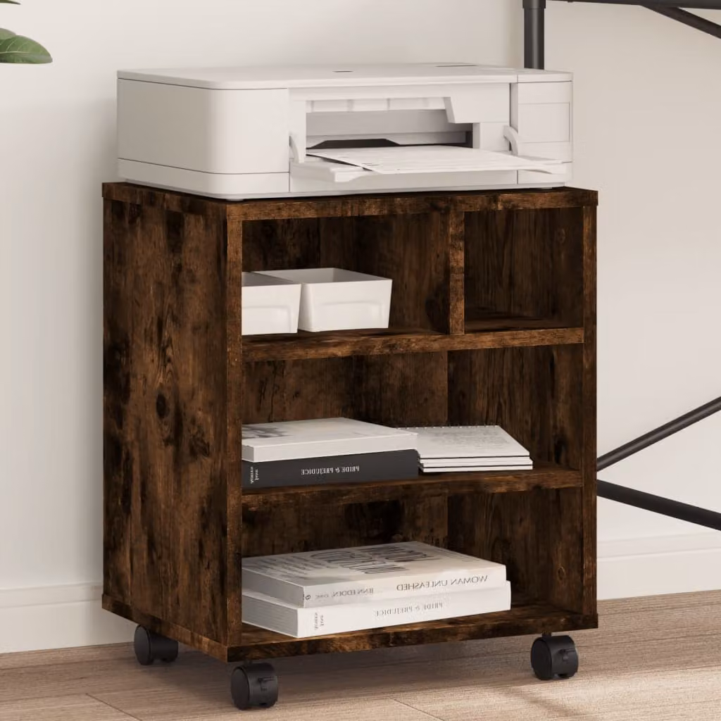 vidaXL Supporto per Stampante con Ruote in Legno MDF Colore Marrone L: 41 cm, P: 32 cm, H: 48 cm