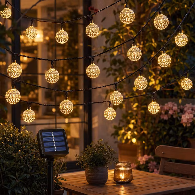 Catena luminosa a LED solare, 12 metri, 100 LED, luce bianco caldo, 8 modalità