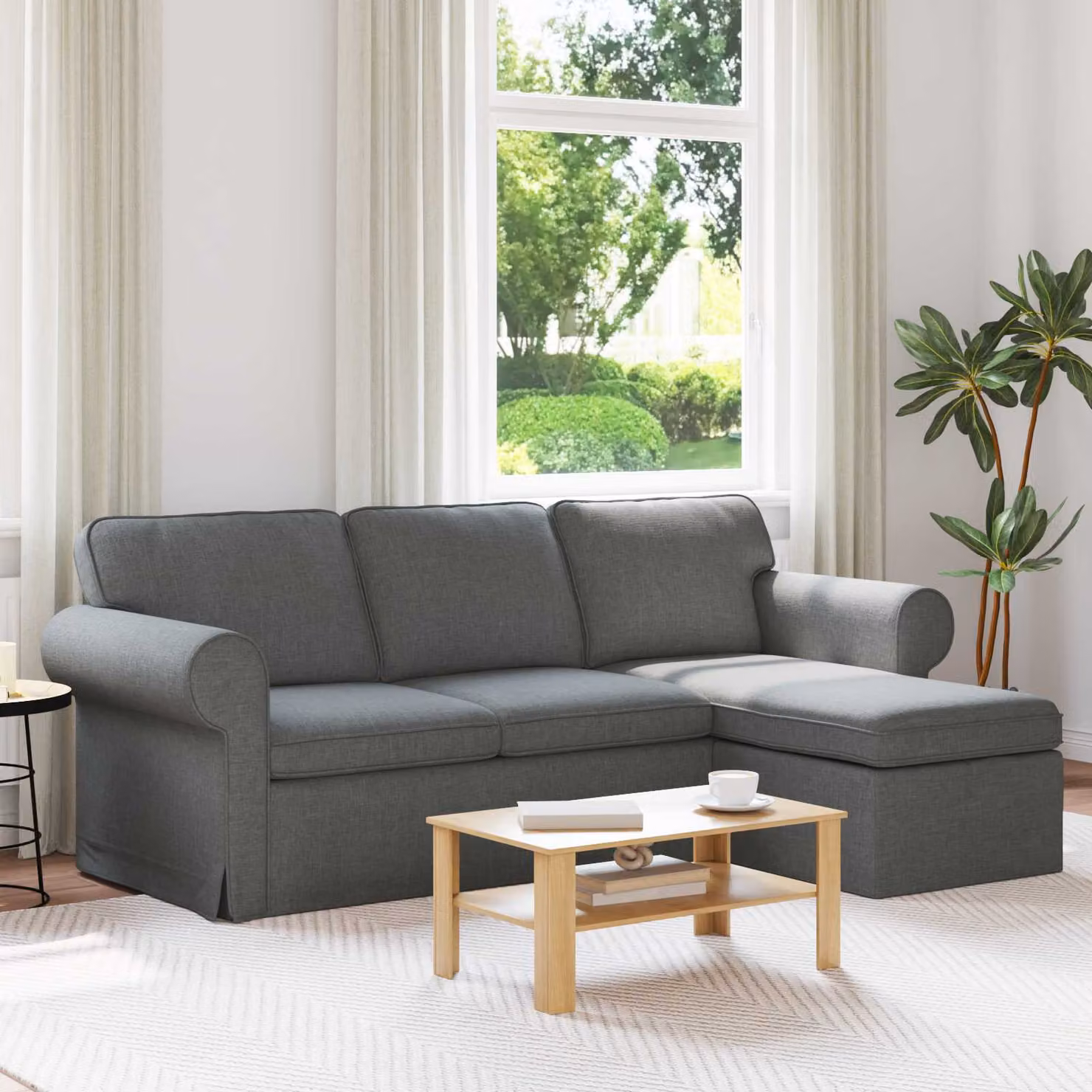 Divano angolare moderno vidaXL in tessuto grigio e nero con struttura in metallo, L/P/H: 215 x 138 x 80 cm – 1