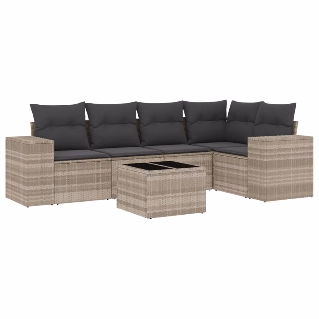 Set Divano da Giardino 6pz con Cuscini Grigio Chiaro Polyrattan