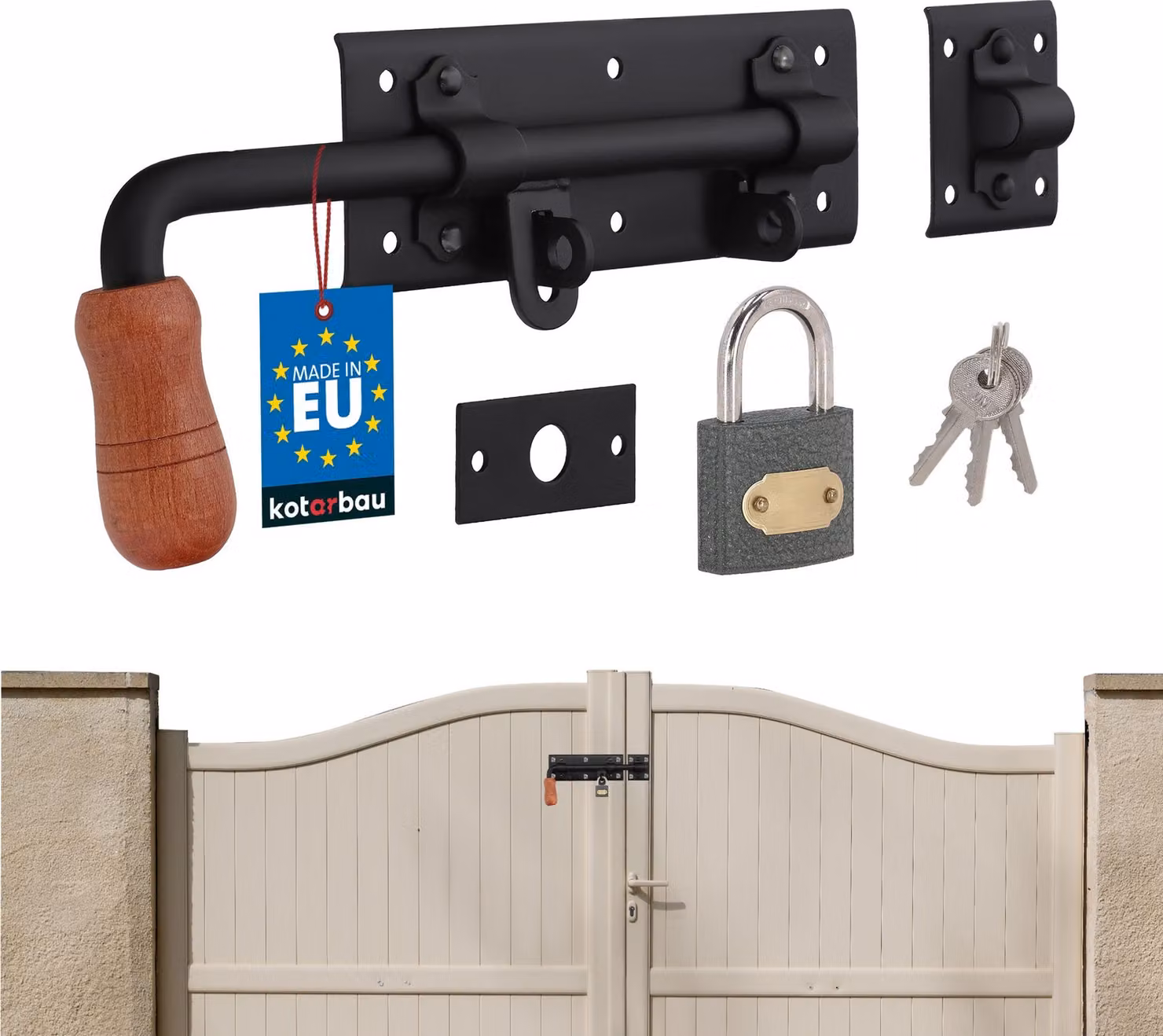 KOTARBAU® Catenaccio 280 mm a sinistra con lucchetto Catenaccio della porta Catenaccio della serratura Catenaccio della slitta Catenaccio verniciato a polvere Catenaccio della porta