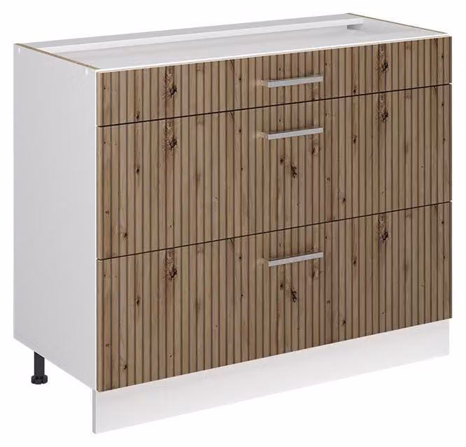 Mobiletto base per cucina Vicco R-Line Rovere artigianale/Bianco 100 cm senza piano di lavoro, Model 71491