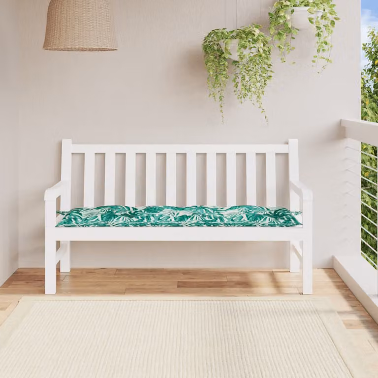 vidaXL Cuscino per Panca a Foglie in Tessuto Oxford Verde e Bianco L/P/H: 150 x 50 x 7 cm
