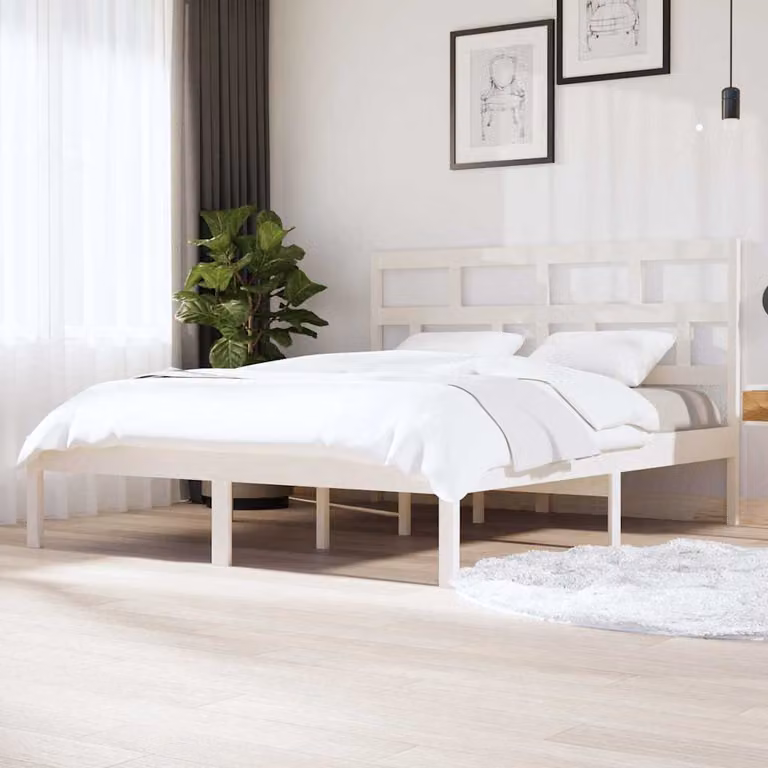 vidaXL Giroletto Super King in Legno di Pino Massello Bianco L: 180 cm, P: 200 cm