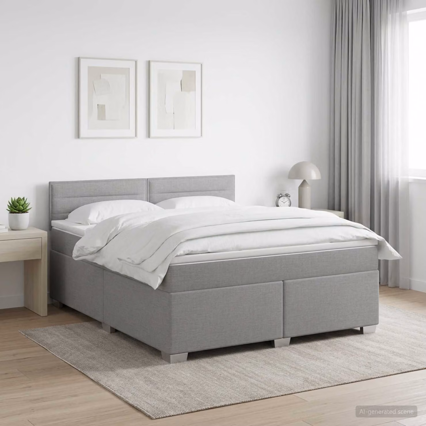 Letto box spring con materasso ibrido vidaXL Grigio Chiaro L 140 cm x P 190 cm