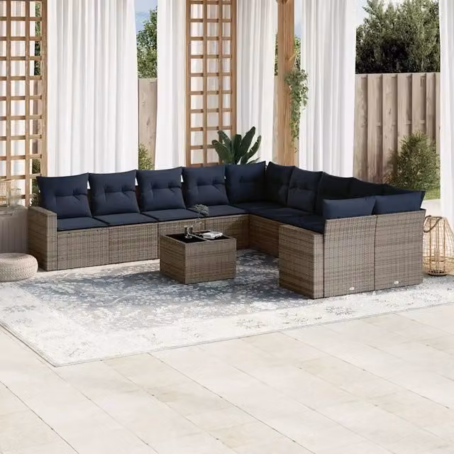 Set Divani da Giardino 11 pz con Cuscini in Polyrattan Grigio 3219511